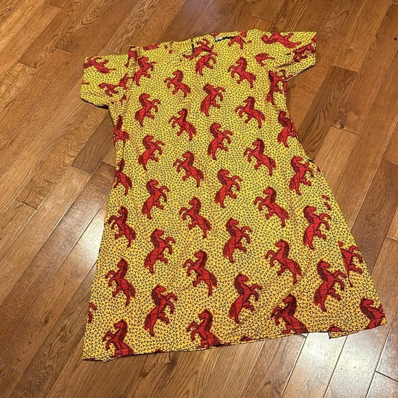 Vintage style 100% Cotton Ankara African  Batik Horse Print Summer Dress S/M - Picture 13 of 14